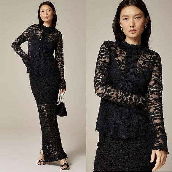 NWT J CREW Lace mockneck top in black - Picture 1 of 8